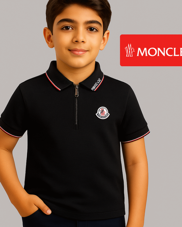 Moncler Kids Half-Zip Polo Shirt – Premium Piqué Cotton