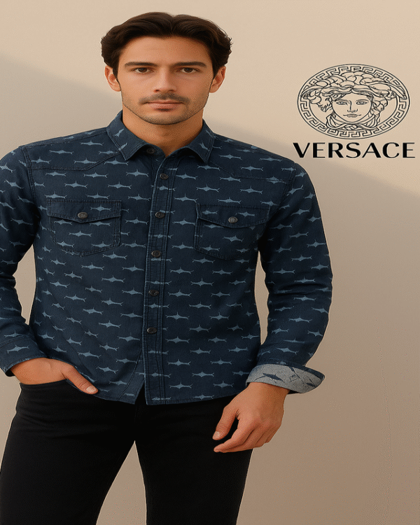 Versace Shark Print Denim Shirt